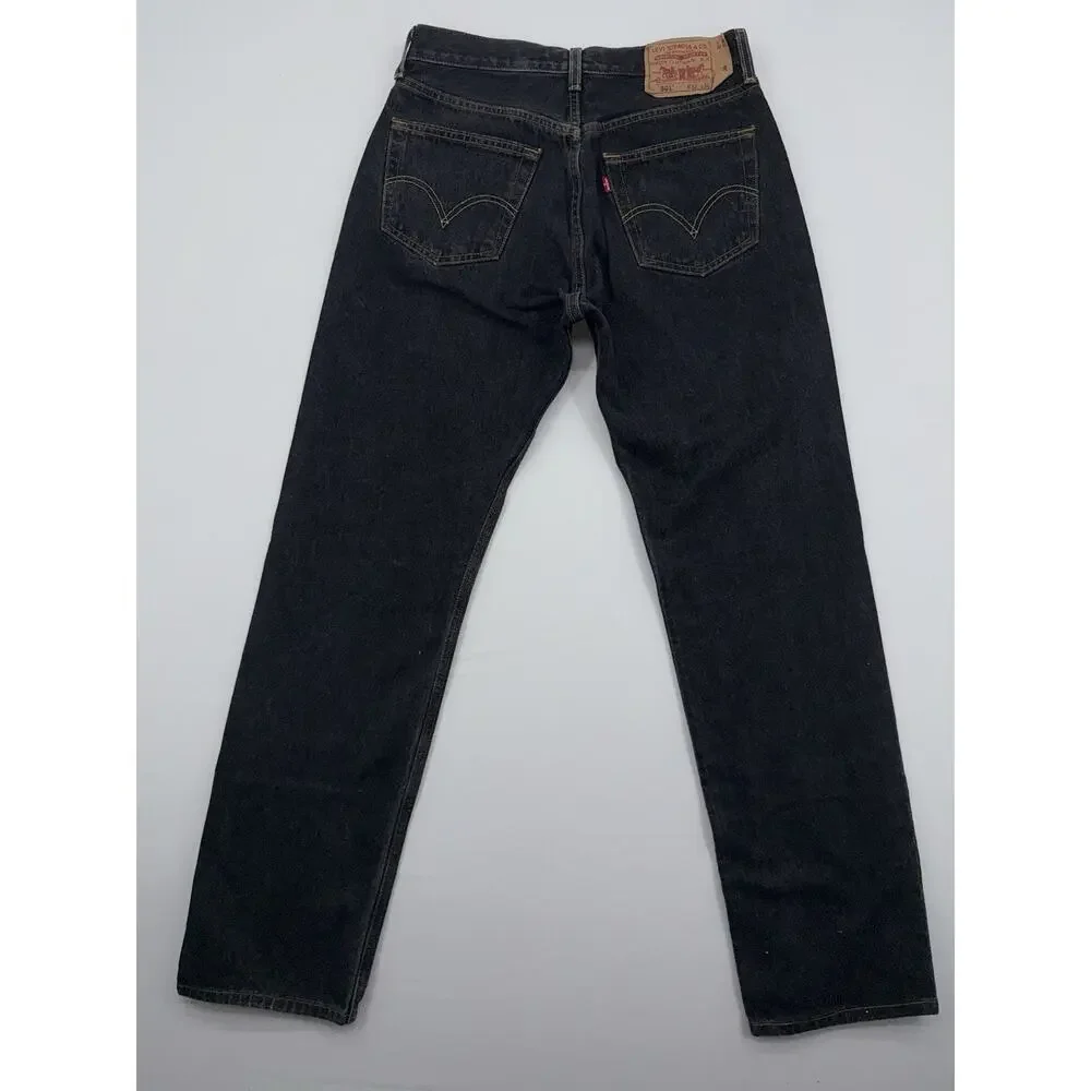Levis 501 Jeans Mens 33x36 Black Denim Original Straight Fit Button Fly Red Tab